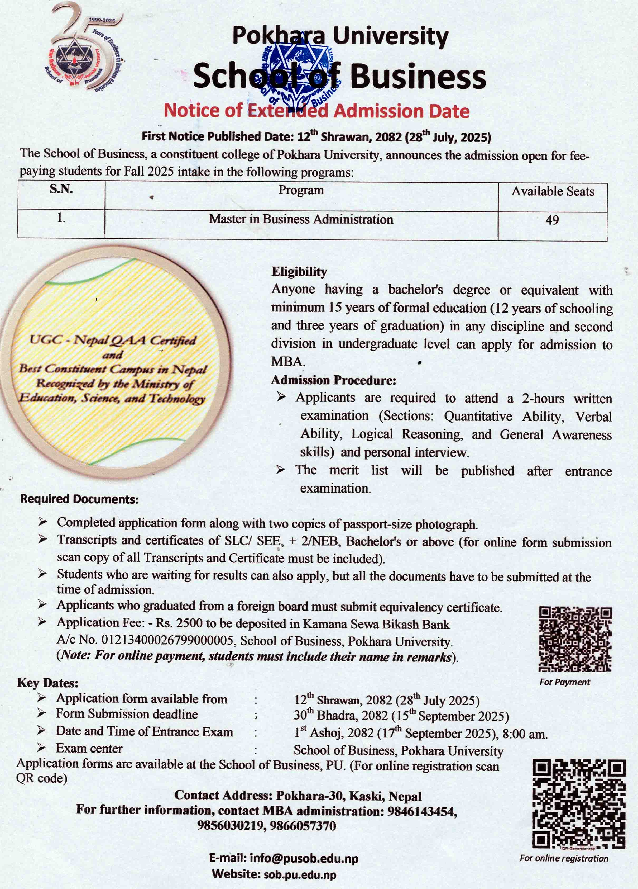 Admission Open for MBA